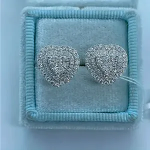 14K White Gold Plated Heart Cluster Stud Earrings NWT | Simulated Diamond thumbnail 1