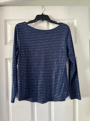 St. John's Bay Blue and Silver Striped Long Sleeve Top thumbnail 3