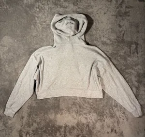 Aritzia TNA Women’s Size 2 Gray Waffle Knit Semi Cropped Full Zip Hoodie Jacket thumbnail 6
