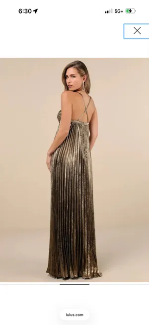 Brilliant Allure Gold Metallic Lurex Pleated Maxi Dress thumbnail 4