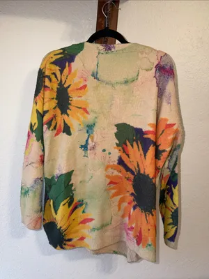 Vintage Sunflower Watercolor Sweater Cardigan thumbnail 5