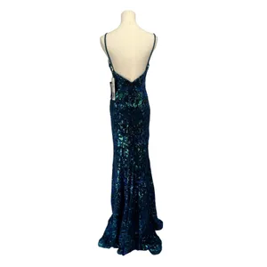 Jovani 08459 Royal‎ Blue Sequin Floral High Slit Mermaid Prom Gown NWT Size 0 thumbnail 6