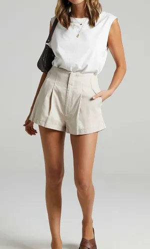 Showpo Elyssa Pleated Shorts - Beige thumbnail 2