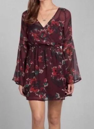 Abercrombie Burgundy Bell Sleeve Sheer Mini Dress thumbnail 2
