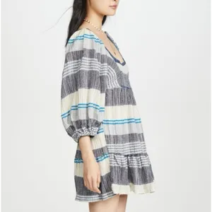 Free People All Lined Up Multi Striped Gauzy Mini Dress Boho Lightweight Blue Sm thumbnail 5