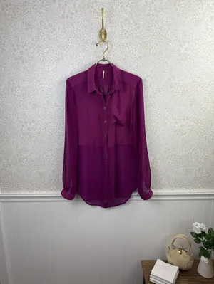 Free People Purple Sheer Best of Both Worlds Button-up Blouse - Size - Small thumbnail 2