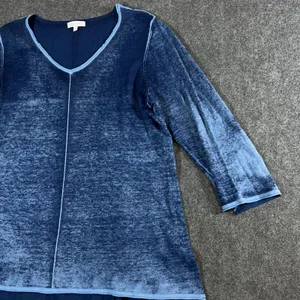 Habitat Clothes To Live In Blue Burnout Cotton V-Neck Top 3/4 Sleeve L Boho thumbnail 10