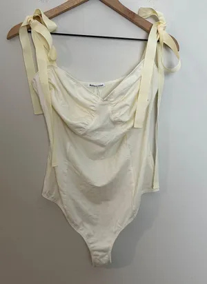 NWT - Marsala Ivory Bodysuit Ribbon Tie Romantic Girly thumbnail 2