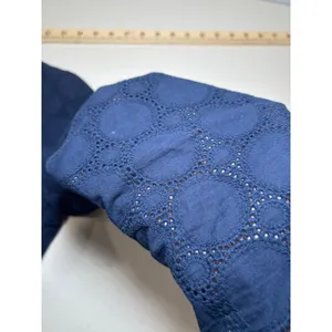 J.Crew‎ Navy Blue Eyelet Cotton Mini Dress 12 V-Neck Long Sleeve Lined Scallop thumbnail 10