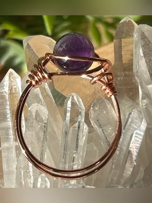 💍 Handcrafted chevron amethyst copper wire wrapped crystal ring size 8 thumbnail 3