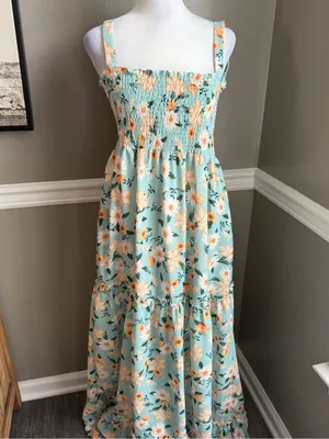 Agua Bendita Womens Lucery Green Floral Print Long Maxi Dress vacation M $380 thumbnail 3