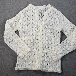 Vintage Americana Knitting Mills Open Knit Cardigan Sweater Women's 38 Ivory thumbnail 8