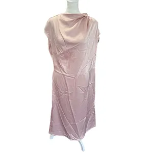 Fehaute XXL Pink Satin Midi Dress | Elegant Cowl Neck Sleeveless thumbnail 3