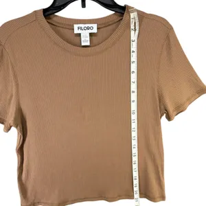 Filoro Ribbed Knit Lounge Set Women L Brown 2 Pc Top Shorts Cozycore Casual Chic thumbnail 8