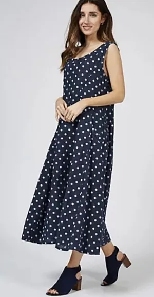 Luca Vanucci Womens‎ Navy Blue White Polka Dot Sleeveless Midi Tank Dress A-Line thumbnail 1