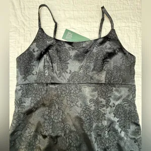 wild fable Black Floral Jacquard Satin Slip Dress with Adjustable Straps NWT thumbnail 4