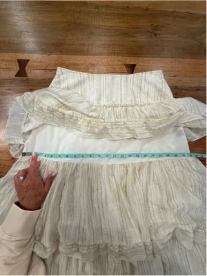 SHEIN Boho Tiered Maxi Skirt Large Tan Cream Striped Cottagecore Coastal Ruffle thumbnail 11