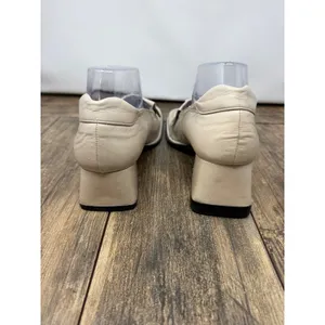 North Italy Cream Leather Kiltie Loafers Square Toe Block Heel Pumps Size 40 thumbnail 9