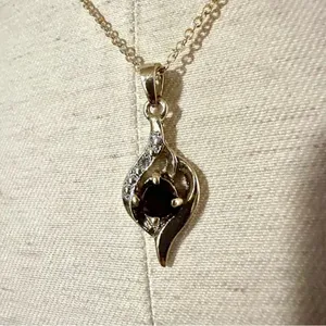 Gold tone rhinestone dainty pendant necklace thumbnail 2