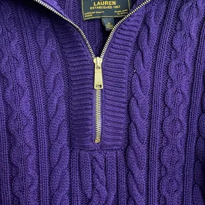 Ralph Lauren black label cotton half zip sweater, Purple Cable Knit size medium thumbnail 2