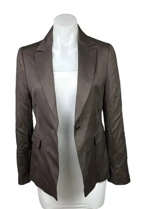 Marie Claire Paris Womens Brown One Button Notch Lapel Collar Blazer Jacket Sz S thumbnail 1