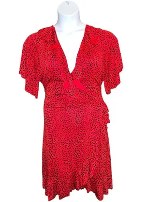 Boohoo Red Asymmetrical Ruffled faux Wrap Dress thumbnail 5