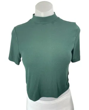 Aritzia Babaton Green Short Sleeve Ribbed Knit Mock Neck Sweater Crop Top Size M thumbnail 1