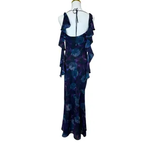 Rotate Purple Chiffon Slip Maxi Dress SIZE 2 Ruffle Formal Party Watercolor $430 thumbnail 11