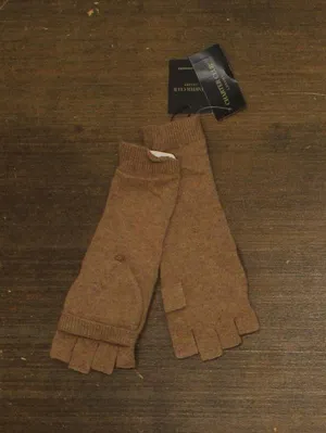 NWT Charter Club 100% Cashmere Fingerless Knit Gloves Praline Heather Brown thumbnail 1