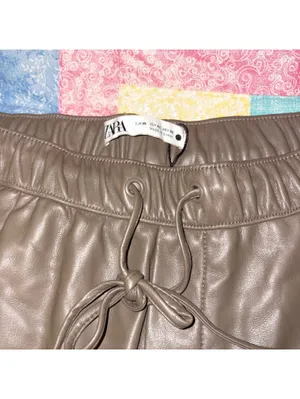 Zara NEW Woman’s XL Faux Leather Drawstring Pants in Brown, Size XL Elastic thumbnail 4