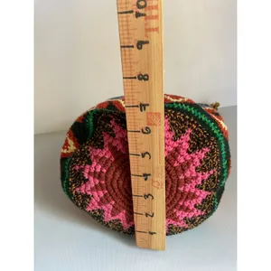 Boho Multicolor Woven Bucket Bag Crossbody Drawstring Ethnic Artisan Style Pink thumbnail 13