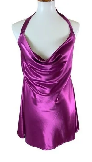 More To Come Satin Halter Mini Dress Cowl‎ Neck Party Cocktail Slip M thumbnail 1
