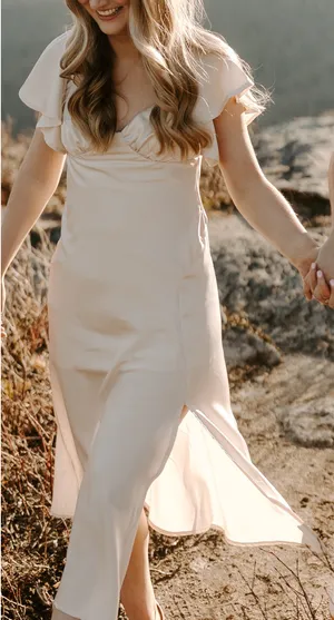 Cream Satin Midi Dress thumbnail 1