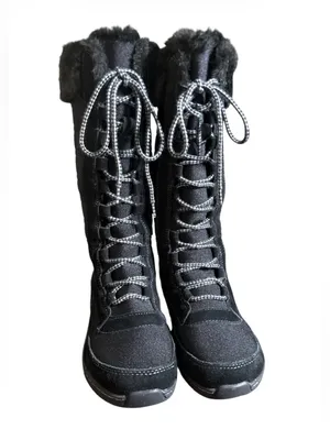 Aetrex Black Lace-Up Tall Winter Boots with Faux Fur Collar,Size 7.5-8 thumbnail 3