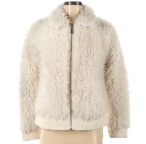 Zip Front Faux Fur Jacket in Cream thumbnail 3