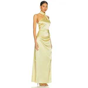 MORE TO COME Darcey Butter Yellow Satin Minimalist Elegant Maxi Dress NWT Small thumbnail 6