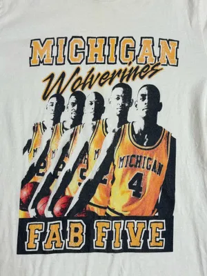 Bella Canvas Michigan Wolverines Fab Five Basketball 90s Style College Cream Graphic T-Shirt thumbnail 2