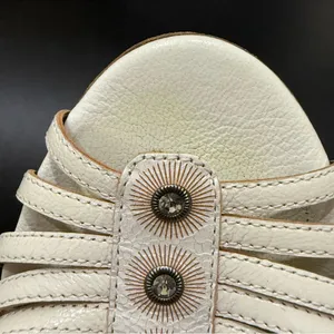 ESCADA Ivory White Leather Crystal Studded T-Strap Wedge Sandals Size 37 1/2 thumbnail 15