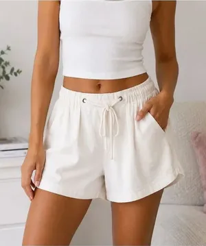 Free People White Drawstring Shorts Size S NWT Coastal Boho Summer thumbnail 1