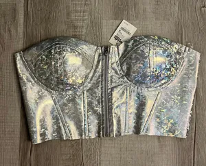 Charlotte Russe Silver Holographic Strapless Top thumbnail 1