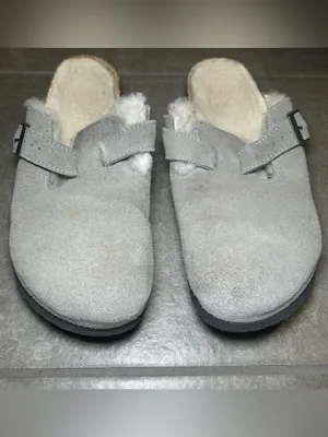 Birkenstock Boston Shearling Lined Gray Suede Slip On Clogs Women’s Shoe Size 9 thumbnail 3