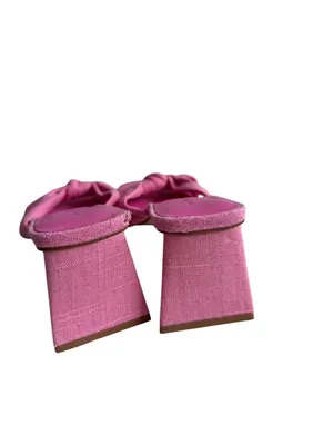 PRINCESS POLLY Pink Linen Knot Heels Sandals Sz 8 thumbnail 7