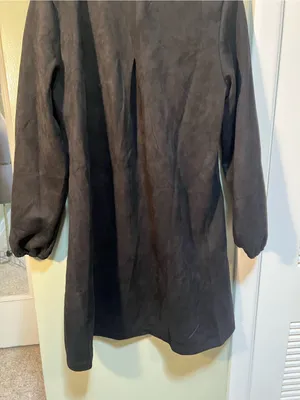 Womens Sz Large Faux Suede Dress Long Sleeve Black V-Neck Pockets Thicker Weight thumbnail 8