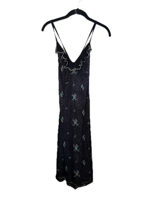 Y2K Black Leopard Dress with Sheer Floral Overlay Slip Dress with Ruffle Trim thumbnail 2