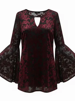 Women's Red Velvet Burnout Floral Dress thumbnail 6