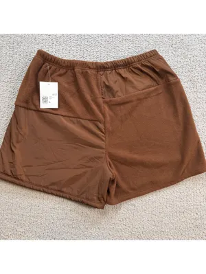 NWT Forever 21 Shorts Womens L Brown Bermuda Knit Lounge Fleece Font Drawstring thumbnail 2