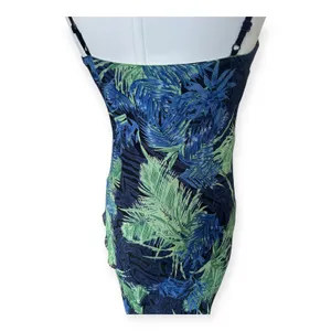 Vintage 90s Y2K Eva Blue Beaded Tropical Print Slip Dress S Fairycore Coquette thumbnail 8