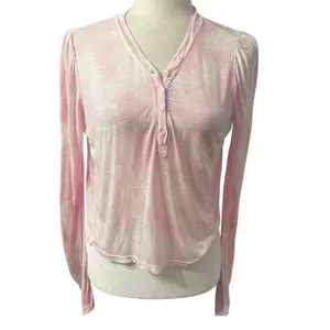 LoveShackFancy Toddy Henley Pure Pink Tie Dye Sheer Long Sleeve Top XS thumbnail 2
