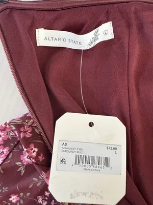 NWT Altar’d State Analissy Burgundy Satin Floral Strapless Mini Dress sz L Large thumbnail 6