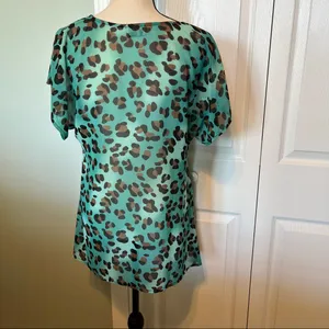 Show Me Your MuMu Womens Size Small Teal‎ Leopard Cheetah Short Sleeve Top Sheer thumbnail 12